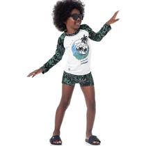 Conjunto Camiseta Mangas Longas e Sunga Boxer Proteção UV 50+ Tropical - Fakini