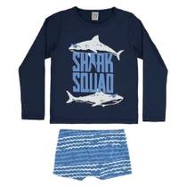 Conjunto camiseta marinho estampado tubarão