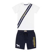 Conjunto Camiseta Meia Malha + Bermuda Moletom Charpey Azul 25594 Conjunto Camiseta Meia Malha + Bermuda Moletom Charpey Azul 25594