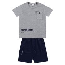 Conjunto Camiseta Mescla Bolso E Bermuda Azul Marinho Fakini