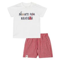 CONJUNTO CAMISETA OFF E BERMUDA LISTRADA VERMELHA - NINI &amp BAMBINI