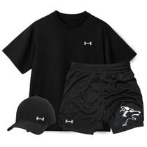 Conjunto Camiseta Oversized,Short Térmico e Boné Aba Curva Peso Lobo Masculino