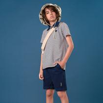 Conjunto camiseta polo listrada, bermuda sarja - lamon