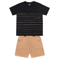 Conjunto camiseta preta estampada e bermuda bege Kiko e Kika Conjunto camiseta preta estampada e bermuda bege Kiko e Kika
