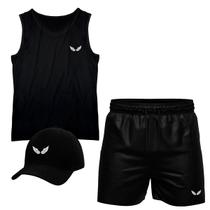 Conjunto Camiseta Regata Algodão Short Tactel E Boné Asas