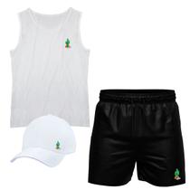 Conjunto Camiseta Regata Algodão Short Tactel E Boné Cacto