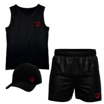 Conjunto Camiseta Regata Algodão Short Tactel E Boné Demon