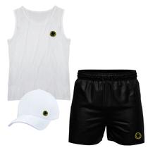 Conjunto Camiseta Regata Algodão Short Tactel E Boné Emoji2