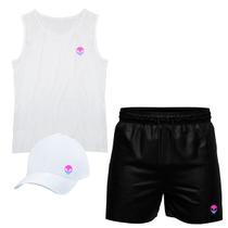 Conjunto Camiseta Regata Algodão Short Tactel E Boné IF1014