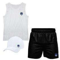 Conjunto Camiseta Regata Algodão Short Tactel E Boné Lobo