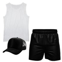 Conjunto Camiseta Regata Algodão Short Tactel e Boné Masculino