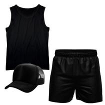 Conjunto Camiseta Regata Algodão Short Tactel e Boné Masculino