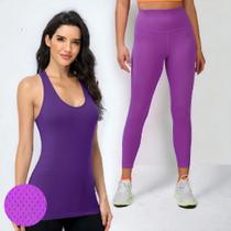 Conjunto Camiseta REGATA Blusinha DRY + Calça Legging BÁSICA COLORIDA Leg Suplex 630