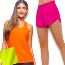 Conjunto Camiseta REGATA DRY FITNESS + Short TACTEL FEMININO Academia Yoga Corrida PLT 591