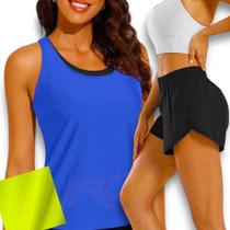 Conjunto Camiseta REGATA DRY FITNESS + Short TACTEL FEMININO Yoga Academia Corrida PLT 592