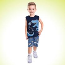 Conjunto Camiseta Regata e Bermuda Especies Dinossauros Fakini Kids