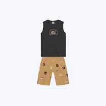 Conjunto Camiseta Regata E Bermuda Moletom Infantil Menino Brandili 26551 Preto