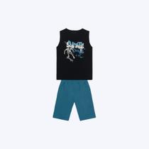 Conjunto Camiseta Regata E Bermuda Moletom Infantil Menino Brandili 26681 Preto