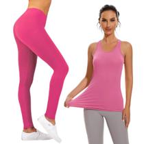 Conjunto Camiseta REGATA MALHA FRIA POLIAMIDA + Calça Legging Leg BÁSICA COLORIDA Fitness 587 - IRON