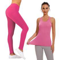 Conjunto Camiseta REGATA MALHA FRIA POLIAMIDA + Calça Legging Leg BÁSICA COLORIDA Fitness 587