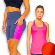 Conjunto Camiseta REGATA MALHA FRIA POLIAMIDA + Short BOLSO Leg Legging Academia Corrida 554 Conjunto Camiseta REGATA MALHA FRIA POLIAMIDA + Short BOLSO Leg Legging Academia Corrida 554