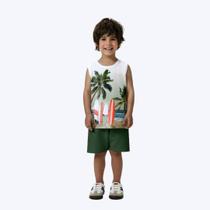 Conjunto Camiseta Regata Praia E Bermuda Lisa Infantil Menino Kyly P1001078 Branco