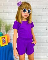 Conjunto Camiseta Shorts Feminino Infantil Moda Conforto