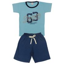 Conjunto Camiseta University League Azul e Bermuda - Luky & Buky Conjunto Camiseta University League Azul e Bermuda - Luky & Buky