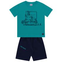 Conjunto Camiseta Verde agua Coqueiros E Bermuda Azul Marinho Fakini Conjunto Camiseta Verde agua Coqueiros E Bermuda Azul Marinho Fakini