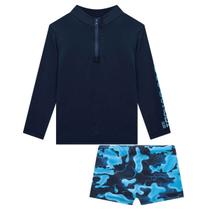 Conjunto Camiseta Zipper e Sunga em Malha UV Dry com Proteção UV 50+