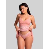 Conjunto Camisola e Calcinha Feminina Chloe Microfibra e Renda IMI Lingerie
