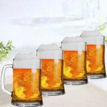 Conjunto Caneca P/ Chopp Cerveja 4pçs 490ml De Vidro Transparente E Grosso- copos Bebida Grande Para Shopp Gelada-Jogo Canecas Presente - IDEAL