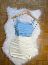 Conjunto Canelado Céu - Cropped e Saia com fenda lateral