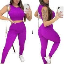 Conjunto Canelado Moda Plus Size Cropped e Calça Gringa - Deolane