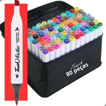 Conjunto Canetas Canetinhas Coloridas Ponta Dupla 80 Cores + Bolsa - Touch