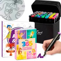 Conjunto Canetinhas Coloridas Touch e 2 Livros de Colorir Divertidamente e Princesas Ponta Dupla Profissional