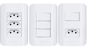 Conjunto Canoa 1 Interruptor Simples 10A e 1 Tomada 10A Branco Romazi Conjunto Canoa 1 Interruptor Simples 10A e 1 Tomada 10A Branco Romazi