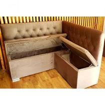 Conjunto Canto Alemão Baú 4pçs Encosto em Captone Suede 1,20x1,50mt