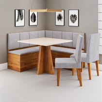 Conjunto Canto Alemão Baú com Mesa 90x90cm sem Vidro e 2 Cadeiras Bariloche Bege/Mel/Blonde/Juta