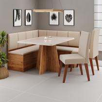 Conjunto Canto Alemão Baú Prestigio Mesa 120x80cm e 2 cadeiras Milão Mel/Off White/Linho Bronze - Casa Giulia Conjunto Canto Alemão Baú Prestigio Mesa 120x80cm e 2 cadeiras Milão Mel/Off White/Linho Bronze - Casa Giulia