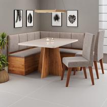 Conjunto Canto Alemão com Baú Mesa 120x77,8cm Tampo com Vidro e 2 Cadeiras Milão Mel/Off White/Kaki