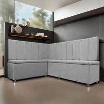 Conjunto Canto Alemão com Bau para Bar Lanchonete LISO Cinza Claro 125x160cm SOFA STORE