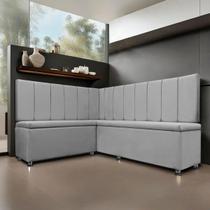 Conjunto Canto Alemão com Bau para Bar Lanchonete LISO Cinza Claro 125x160cm SOFA STORE Conjunto Canto Alemão com Bau para Bar Lanchonete LISO Cinza Claro 125x160cm SOFA STORE
