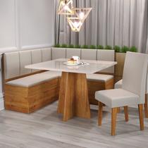 Conjunto Canto Alemão com Baú Trento Mesa Quadrada com Vidro 90x90 e 2 Cadeira Venus em Mdp/mdf