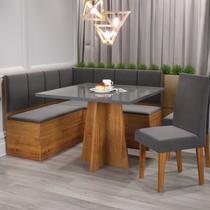 Conjunto Canto Alemão com Baú Trento Mesa Quadrada com Vidro 90x90 e 2 Cadeira Venus Mdp/mdf