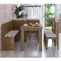 Conjunto Canto Alemão com Mesa, 2 Cadeiras e Almofada Marrom/Ameixa Negra