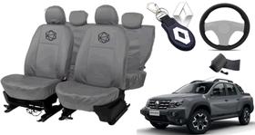 Conjunto capa couro cinza Oroch + volante resistente Conjunto capa couro cinza Oroch + volante resistente