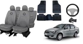 Conjunto capa couro cinza resistente + tapete