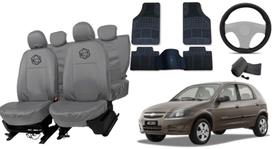 Conjunto capa couro cinza + tapete + volante top