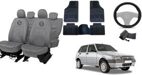 Conjunto capa couro cinza Uno 00-12 + tapete top